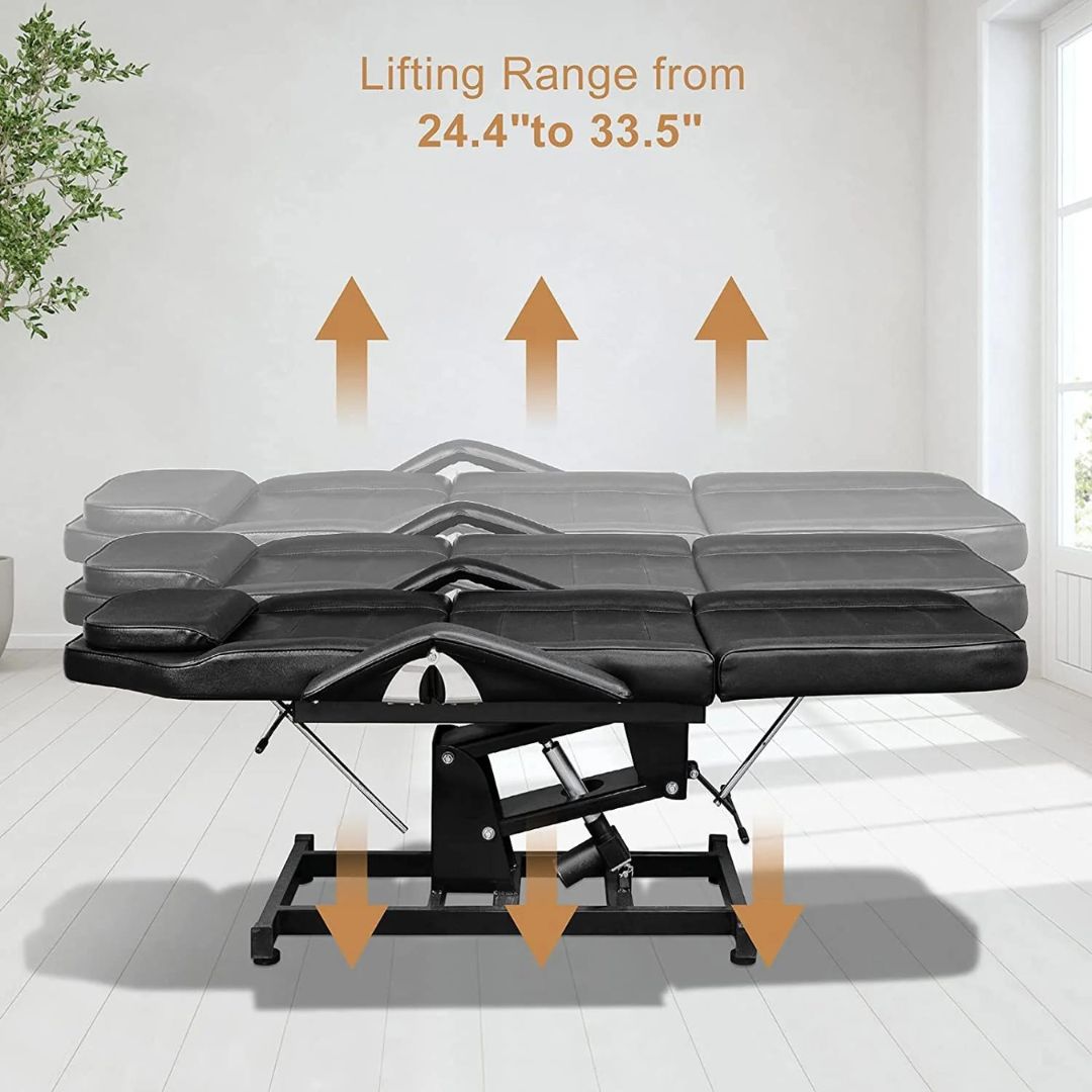 OmySalon 72in Electric Height Adjustable Facial Massage Bed with Hydraulic Stool  Black Lifting Range