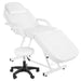 OmySalon 73in Facial Massage Bed Adjustable Spa Bed Tattoo Chair w/Barber Stool White Front Left View