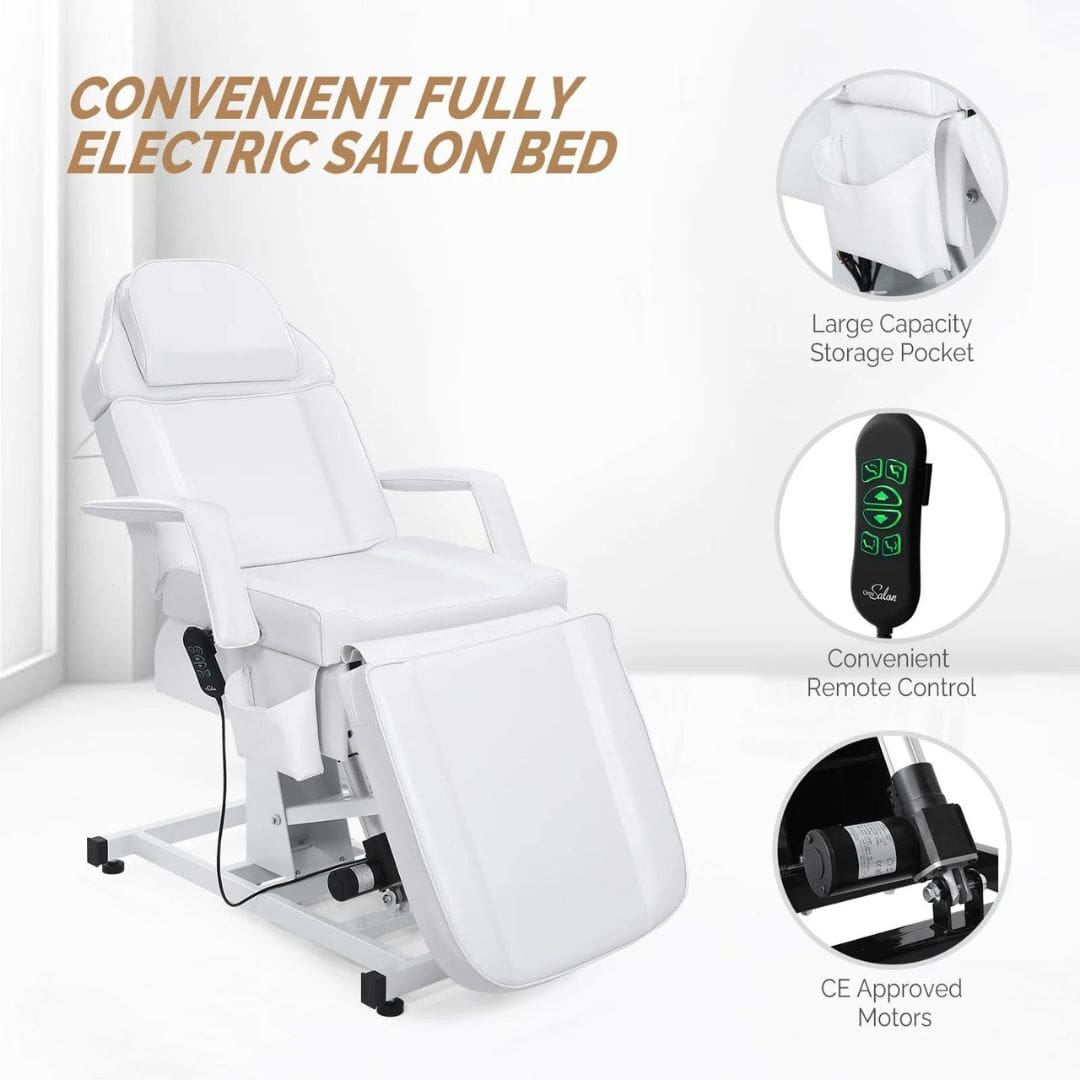 OmySalon 75in Fully Electric Facial Massage Bed Adjustable Esthetician Bed Tattoo Chair White  Fully Electric Salon Bed