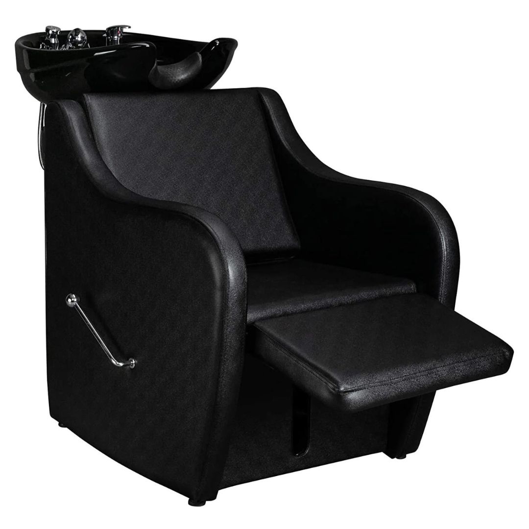 OmySalon Barber Backwash Chair ABS Plastic Shampoo Bowl Sink Unit Station Spa Salon Equipment Black Front Left View