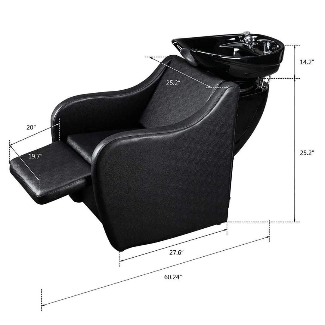 OmySalon Barber Backwash Chair ABS Plastic Shampoo Bowl Sink Unit Station Spa Salon Equipment Black Image with Dimensions