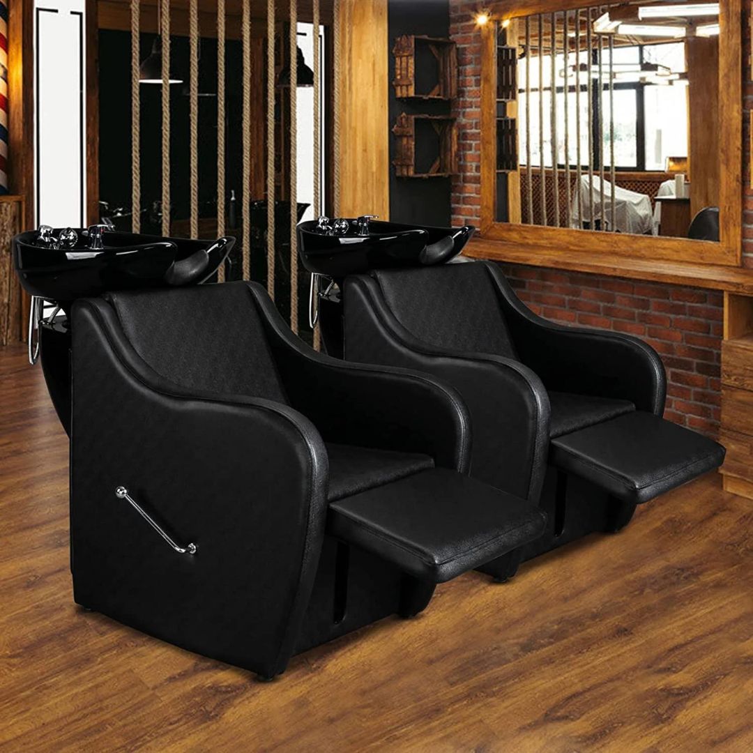 OmySalon Barber Backwash Chair ABS Plastic Shampoo Bowl Sink Unit Station Spa Salon Equipment Black In Use