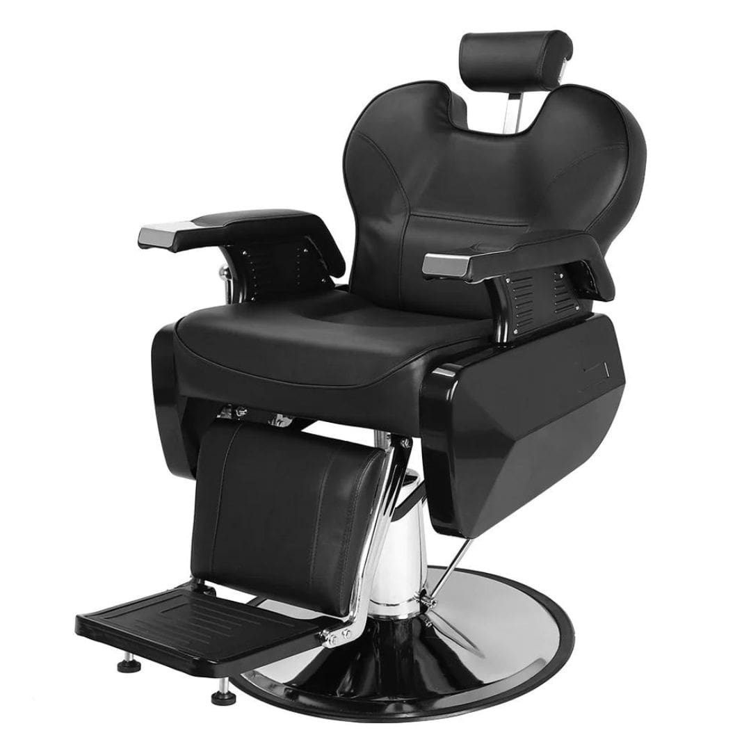 OmySalon Barber Chair Reclining Styling Chair Heavy Duty Salon Chair with 360 Degree Swivel Hydraulic Black Front Right View