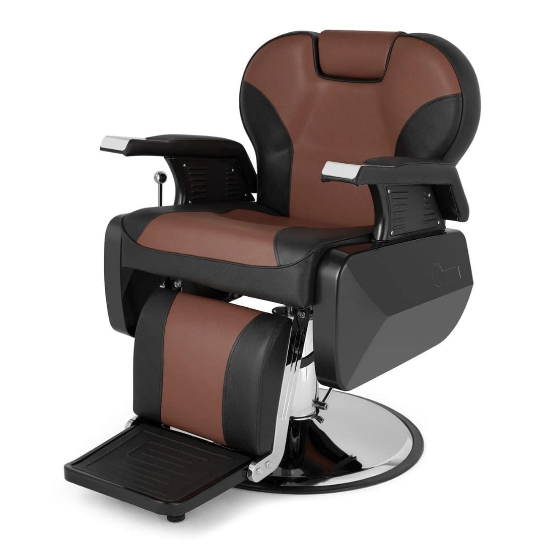 OmySalon Barber Chair Reclining Styling Chair Heavy Duty Salon Chair with 360 Degree Swivel Hydraulic Brown Front Right View