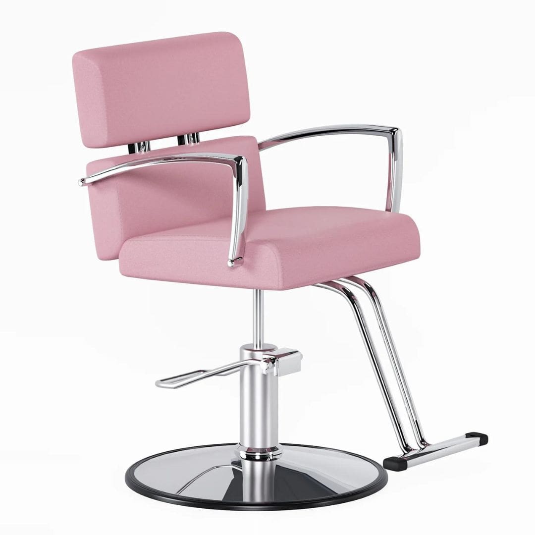 OmySalon Beauty Chair Salon Hydraulic Styling Chair with 360 Degree Swivel Front Left View Pink