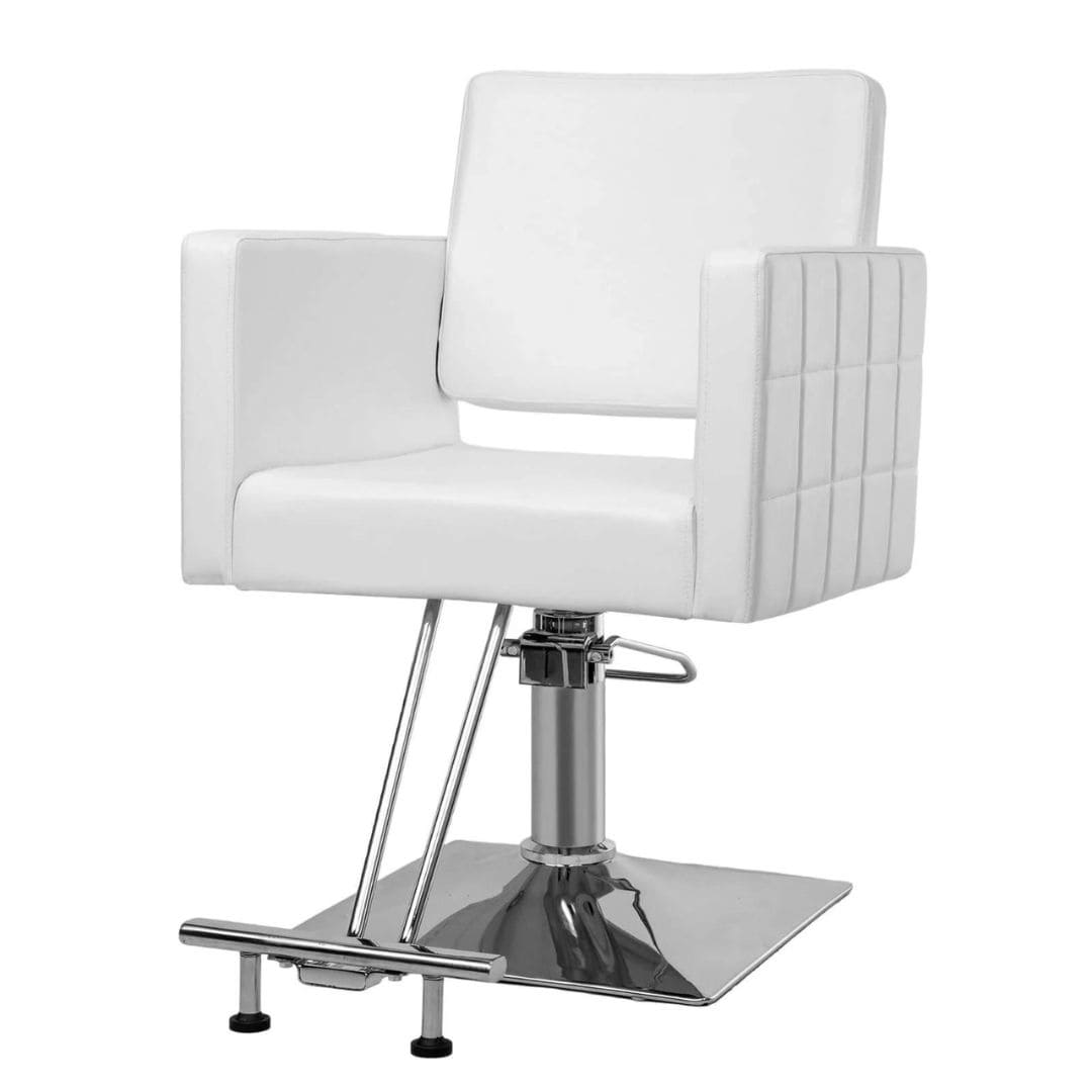 OmySalon Heavy Duty Hydraulic Wide Seat Hair Stylist Salon Chair White Front Right View