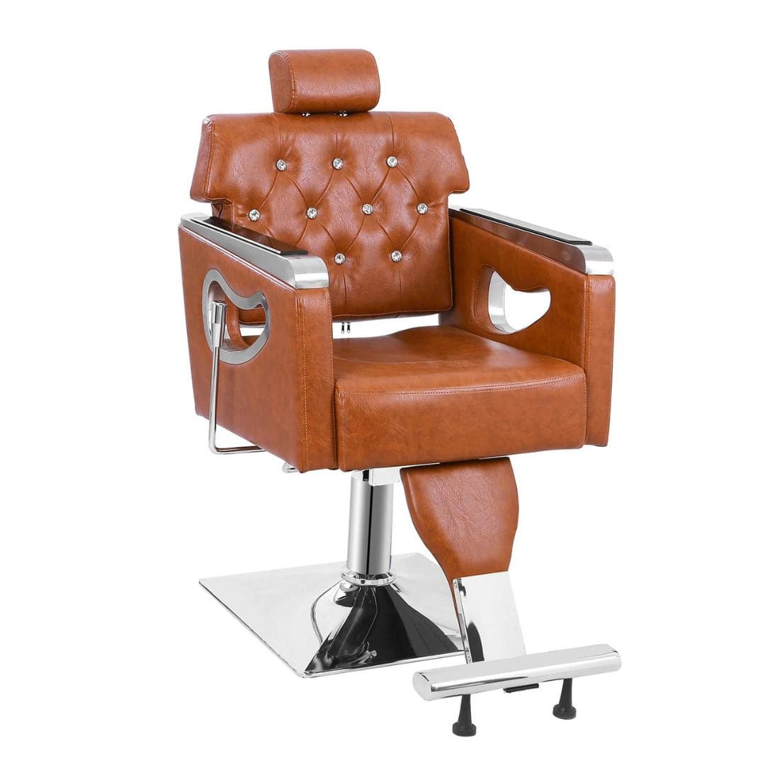 OmySalon Reclining Salon Chair Heavy Duty, Vintage Styling Chair for Hair Stylist Front Left View