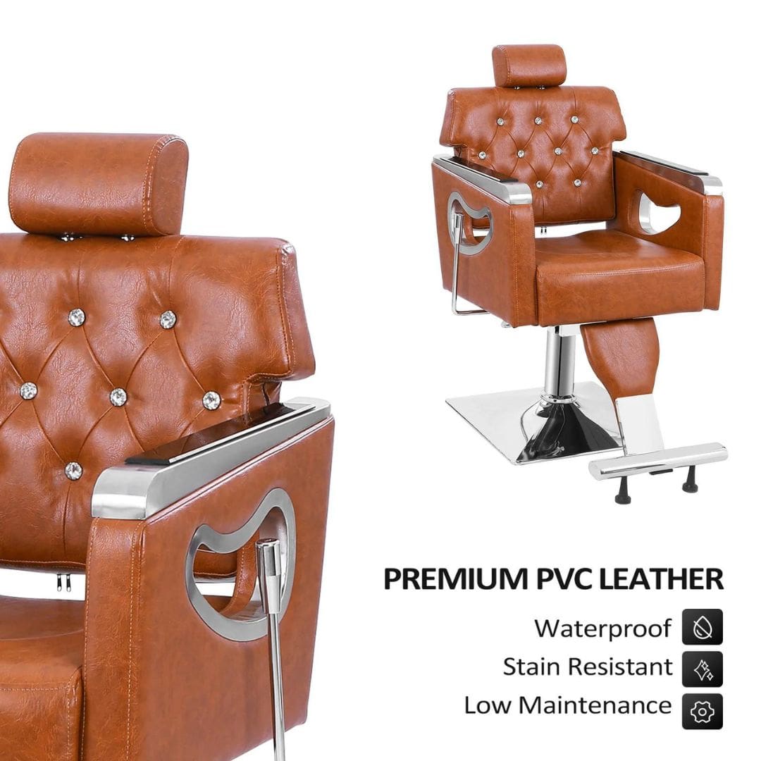 OmySalon Reclining Salon Chair Heavy Duty, Vintage Styling Chair for Hair Stylist Premium PVC Leather