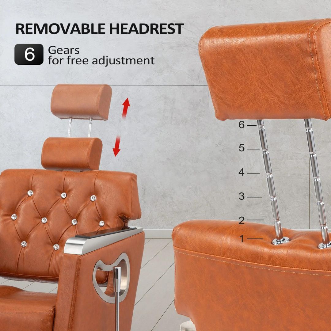 OmySalon Reclining Salon Chair Heavy Duty, Vintage Styling Chair for Hair Stylist Removable Headrest