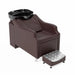 OmySalon Salon Shampoo Bowl and Chair Backwash Unit with Deep Ceramic Sink Freestanding Ottoman Brown Front Left View