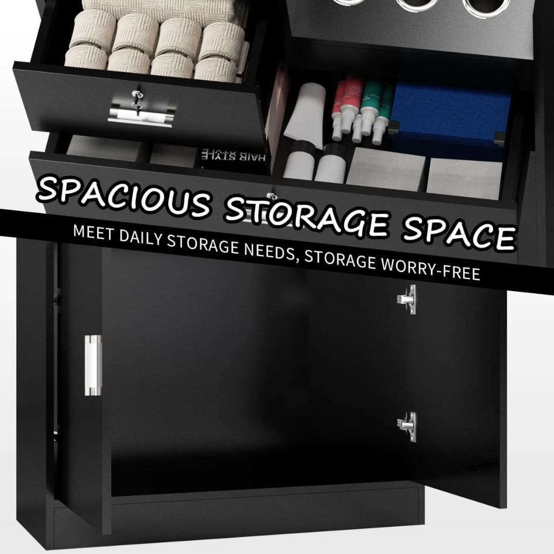 OmySalon Salon Storage Cabinet, Beauty Barber Styling Station with Lock Spacious Storage Space