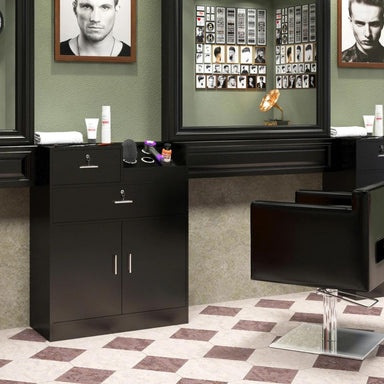 OmySalon Salon Storage Cabinet, Beauty Barber Styling Station with Lock in Use