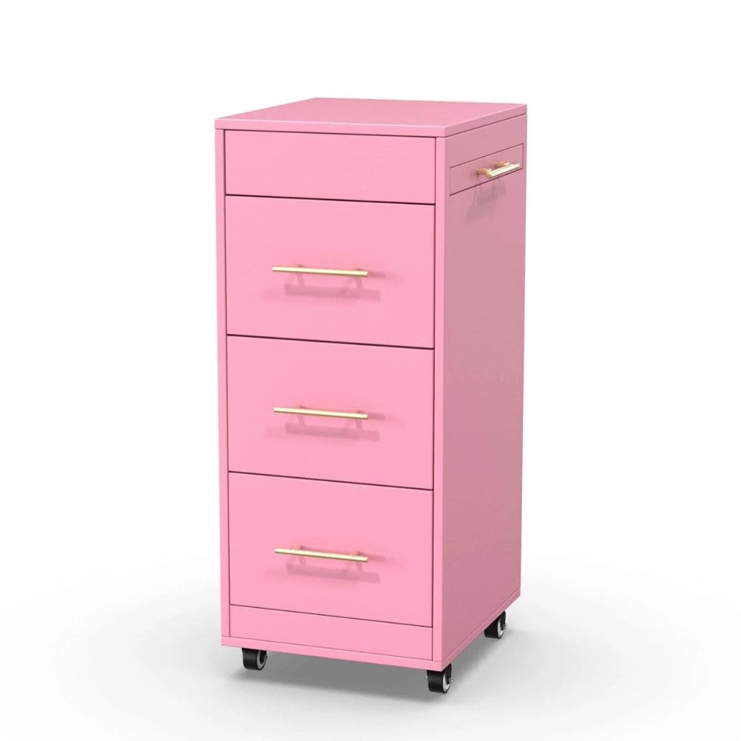 OmySalon Wooden Salon Trolley Cart Hairdresser Mobile Storage Cabinet with Wheels Pink