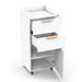 OmySalon Wooden Salon Trolley Cart with Wheels 2 Drawers and 1 Storage Cabinet White Front Left View 